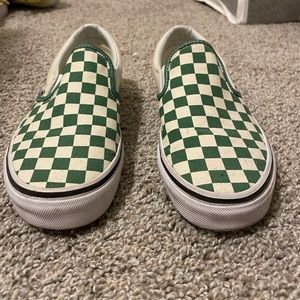 Green and White checkered Vans